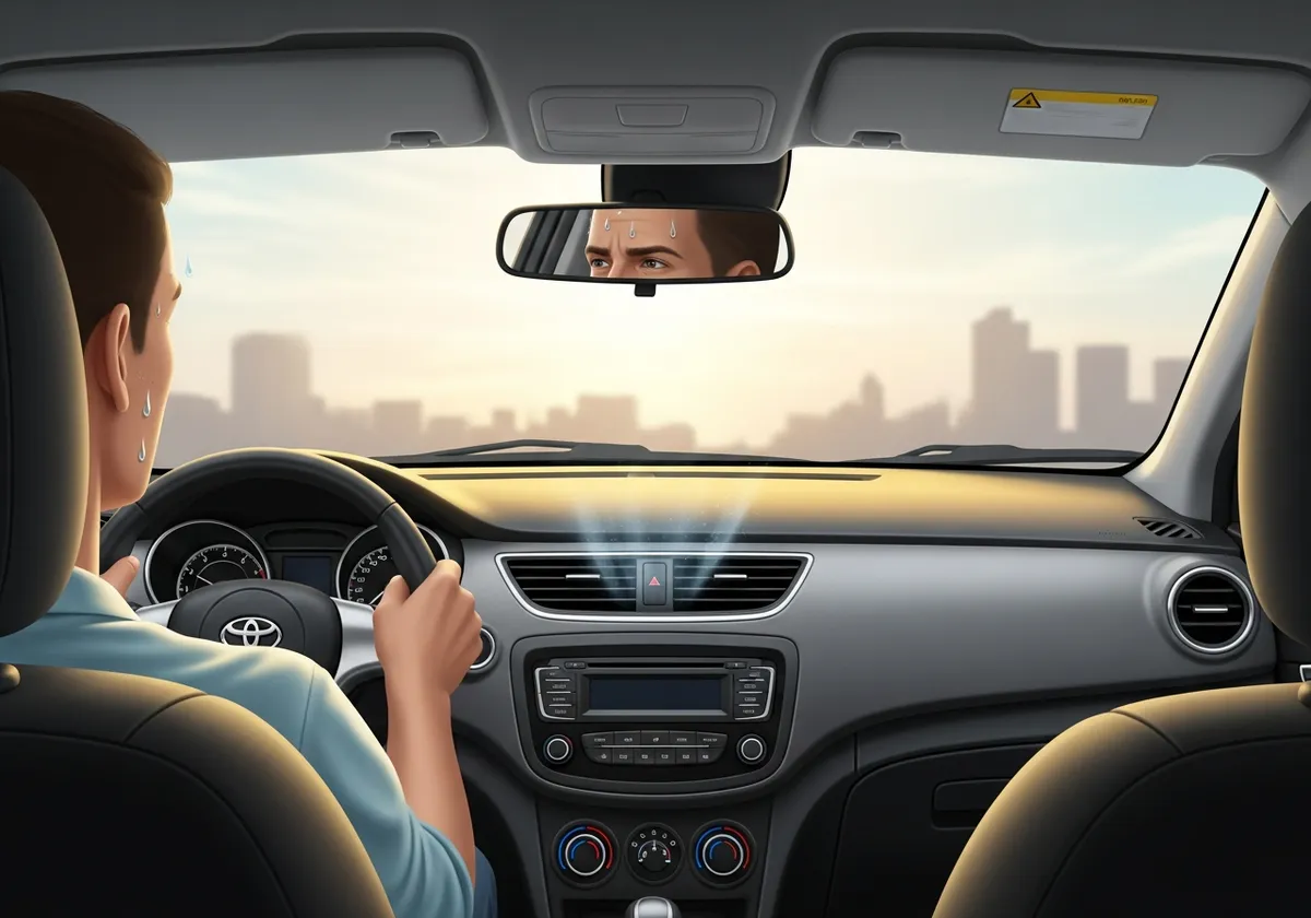 真夏の車内でエアコンの吹き出し口から弱い風が出ているイメージ