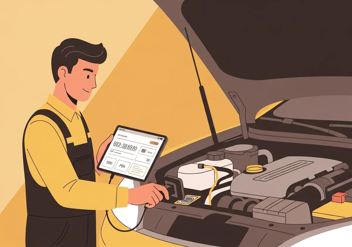 診断機で車を調べるイラスト