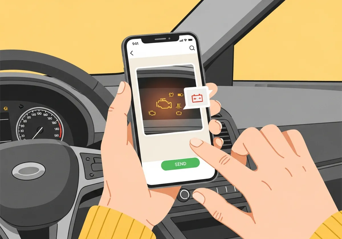 警告灯の写真をLINEで送るイラスト