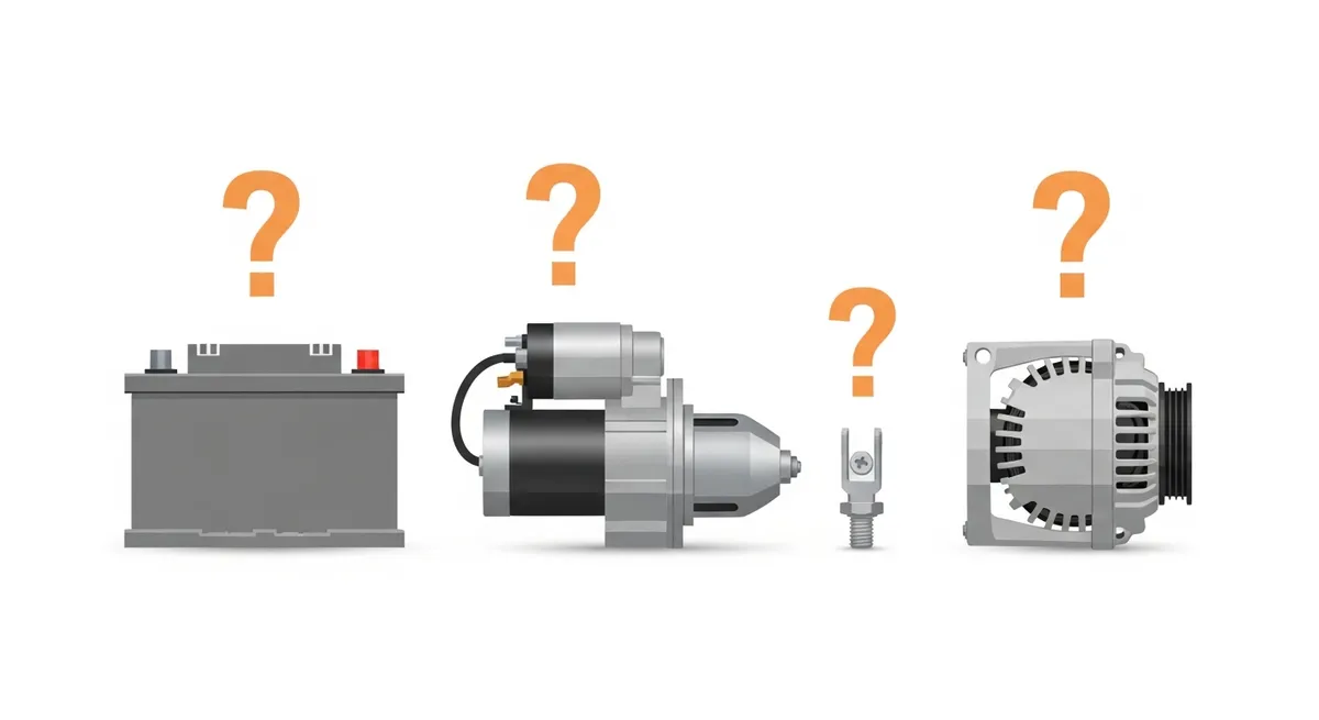 始動不良の主な原因部品（バッテリー・セルモーター・端子・オルタネーター）