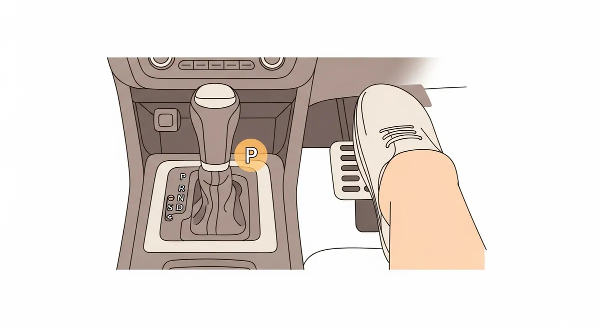 シフトP位置とブレーキペダル操作の確認イラスト