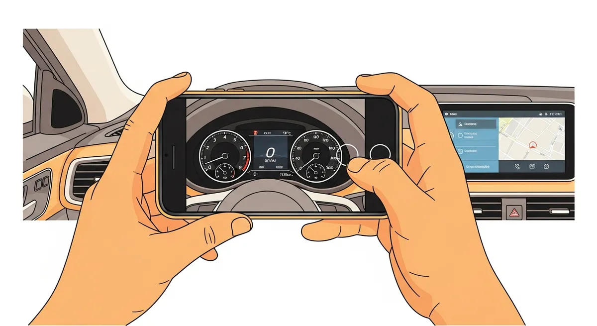 スマートフォンでダッシュボードを撮影して相談情報を準備するイメージ