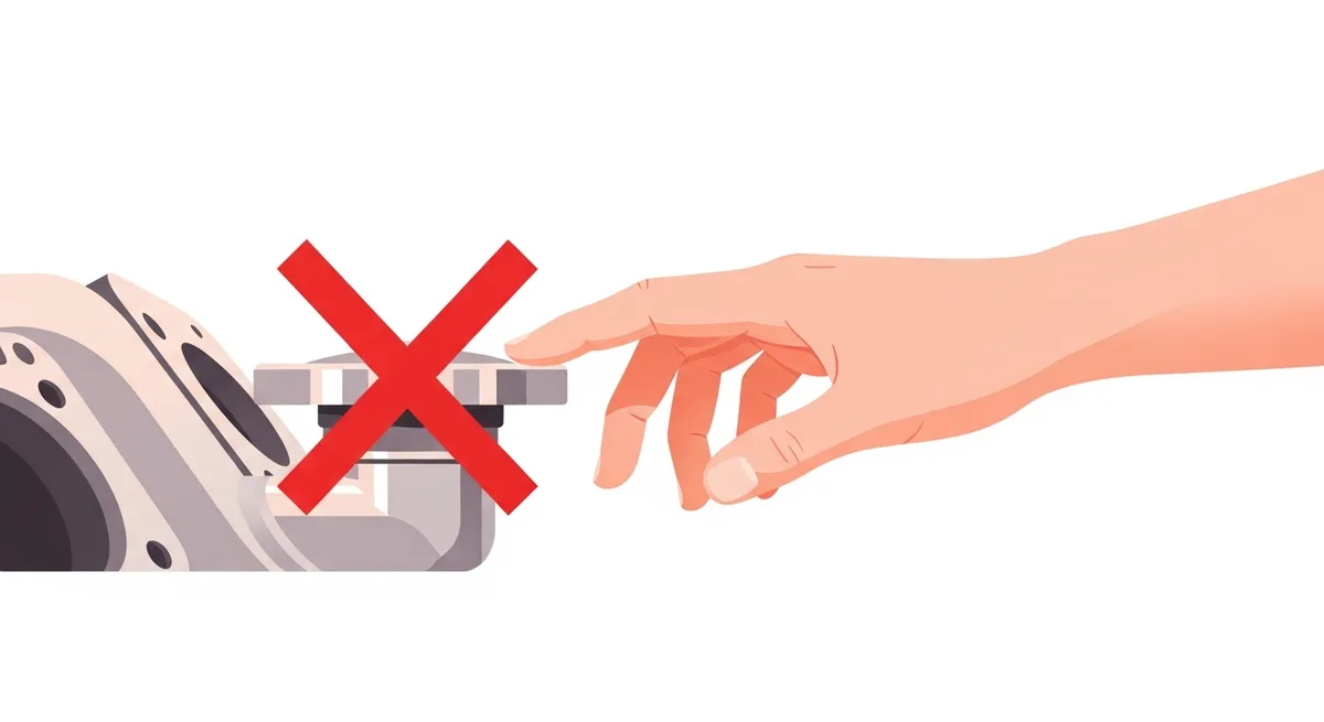 熱いラジエーターキャップに手を伸ばしてバツ印がついているイラスト