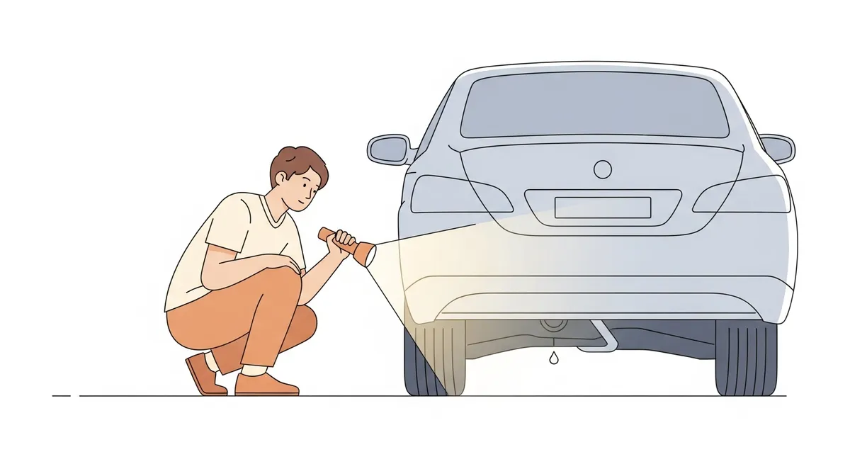 懐中電灯で車の下を確認する人物のイラスト