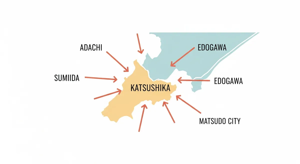 葛飾区を中心に足立区・江戸川区・墨田区・松戸市への出張対応エリアマップイラスト
