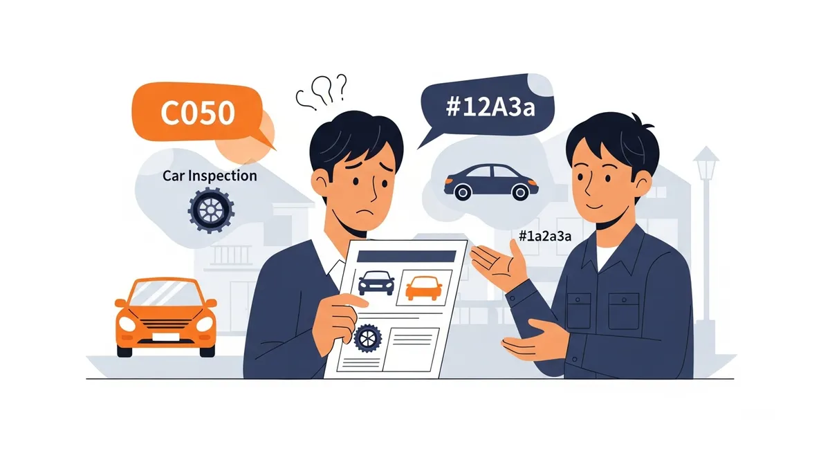 車検見積もりの金額を見て困惑する車オーナーのイラスト