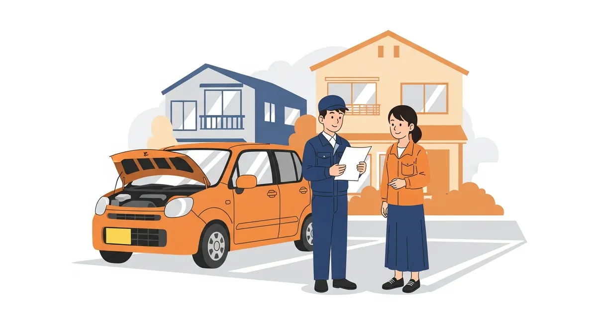車検見積もりを確認する整備士のイラスト