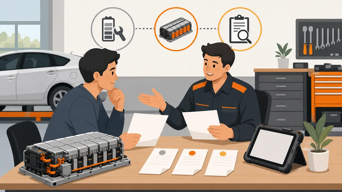 HVバッテリー交換費用を抑える方法を相談するイラスト