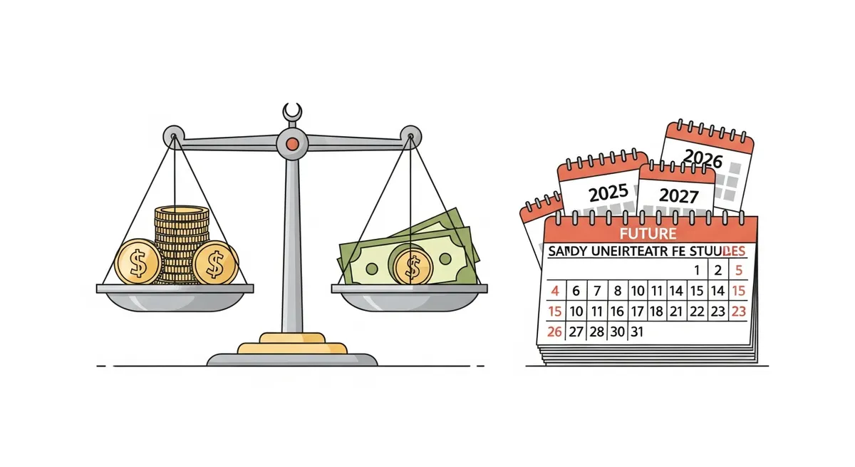 修理費用と今後の使用年数をてんびんにかけるイラスト