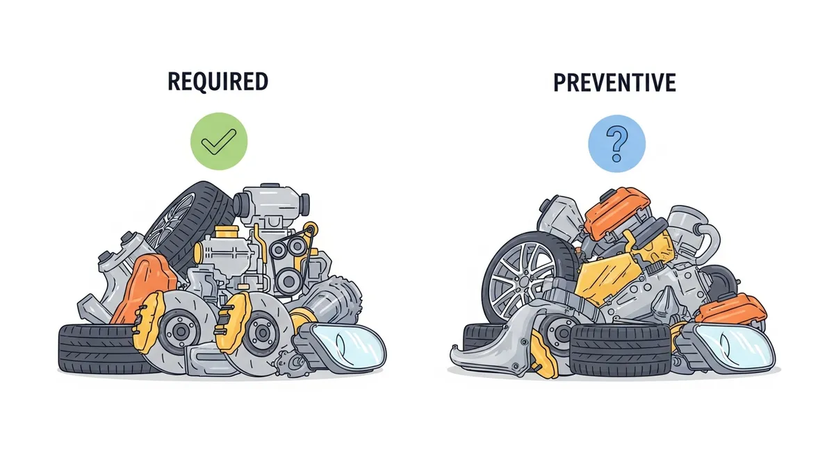 必要整備と予防整備の部品を2つに分けたイラスト
