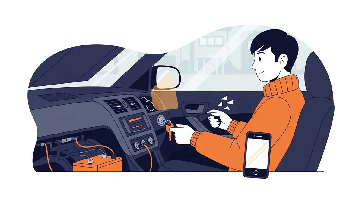 エンジン始動症状を安全に確認するドライバーのイラスト
