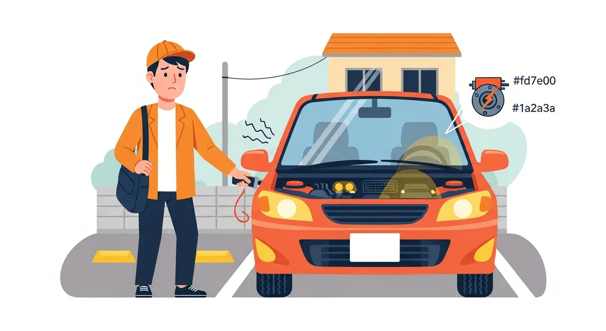 エンジンがかからない症状で困っている車オーナーのイラスト