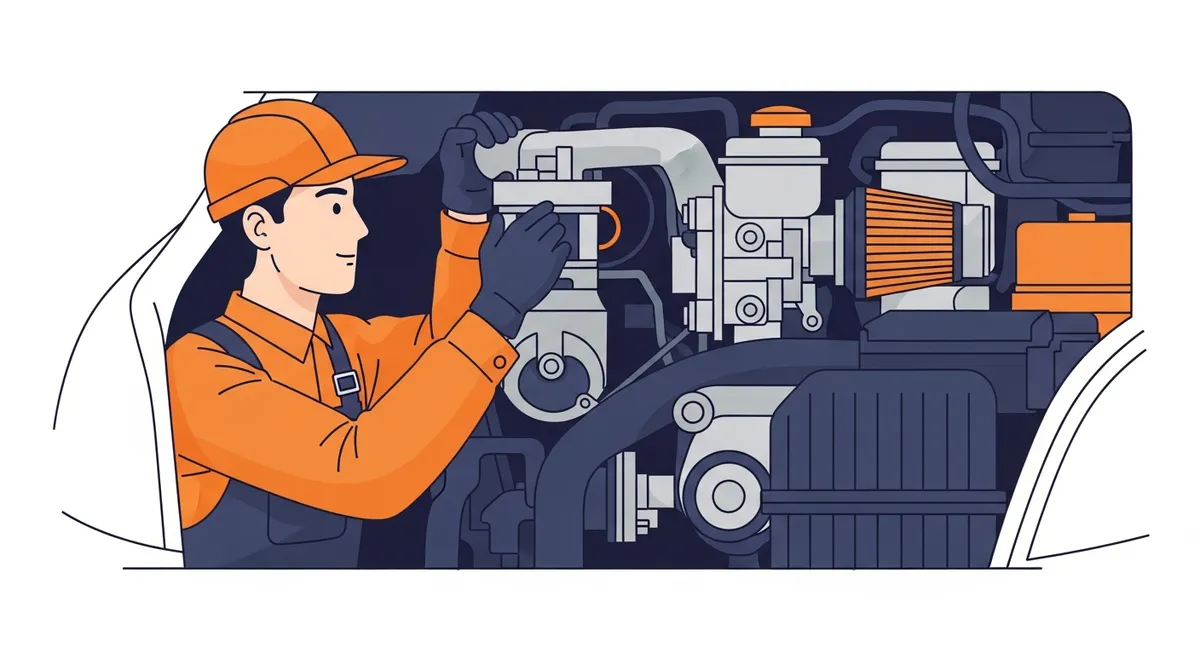 エンジンルームの奥にあるセルモーターの作業性を示すイラスト