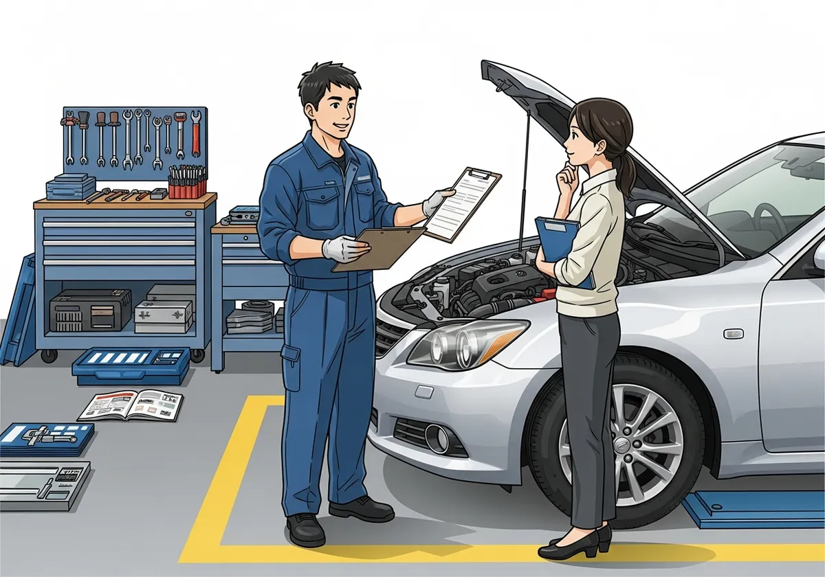 必要整備と推奨整備の違いを説明する整備士のイメージ