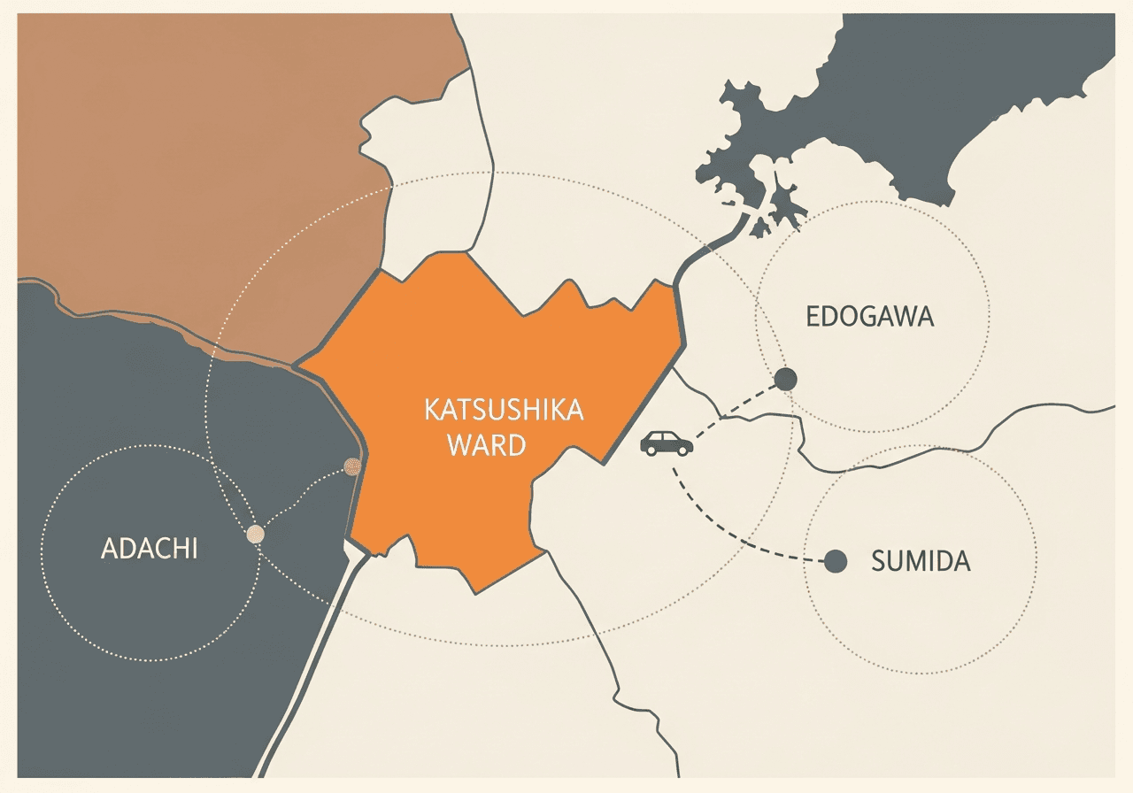 葛飾区周辺の対応エリアマップイラスト