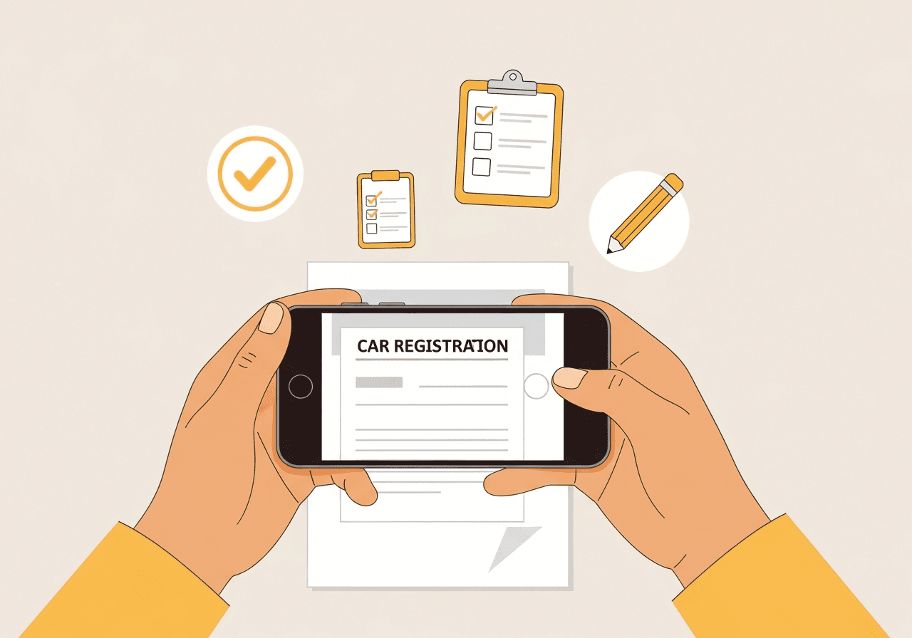 車検証を撮影するイラスト