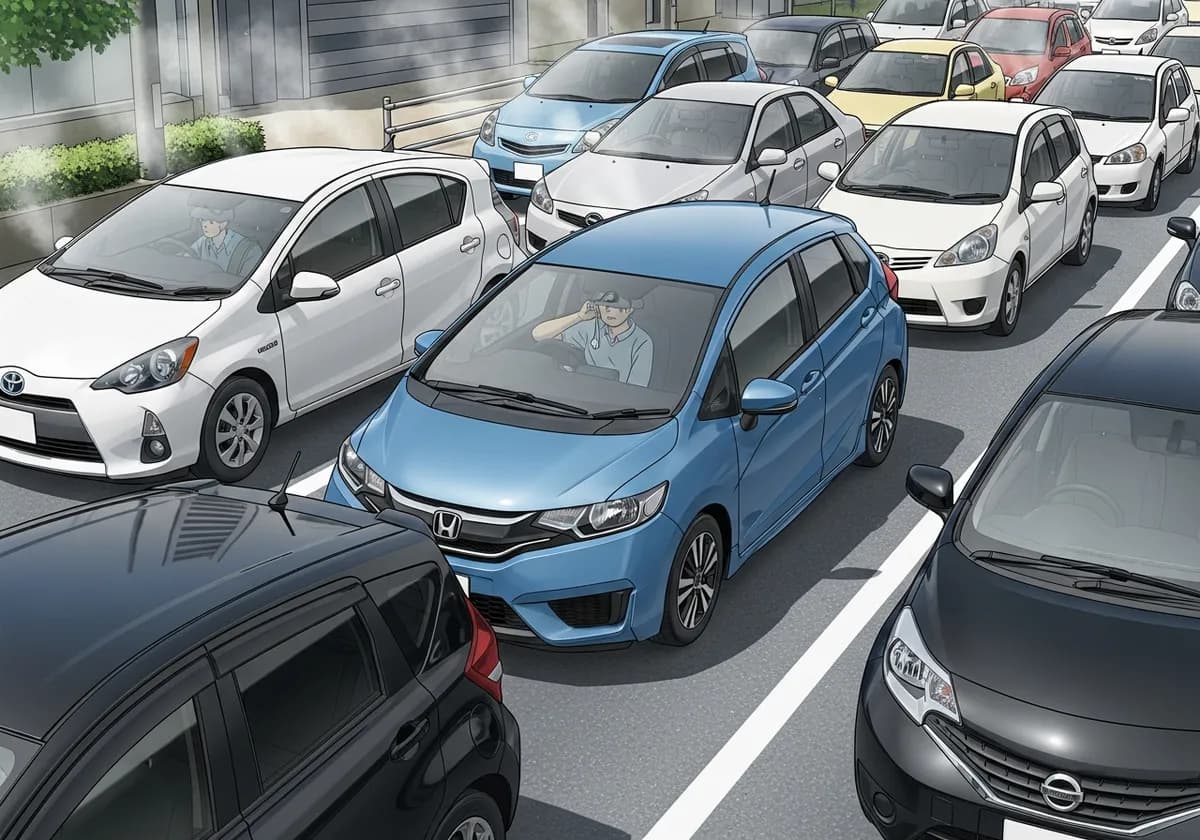 渋滞中に車のエアコンの効きが悪くなるイメージ