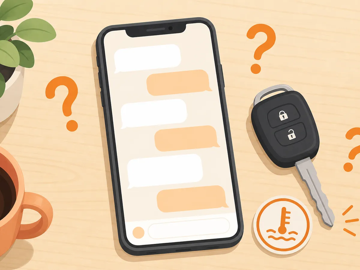 スマートフォンで水温警告灯について相談しているイメージ