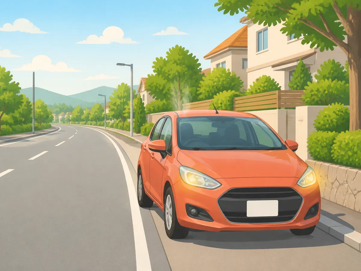 ハザードを点けて路肩に安全に停車した車のイメージ